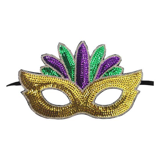 Purple Green Yellow Sequin Mardi Gras Masque Masquerade Venetian Carnival Half Face Masque