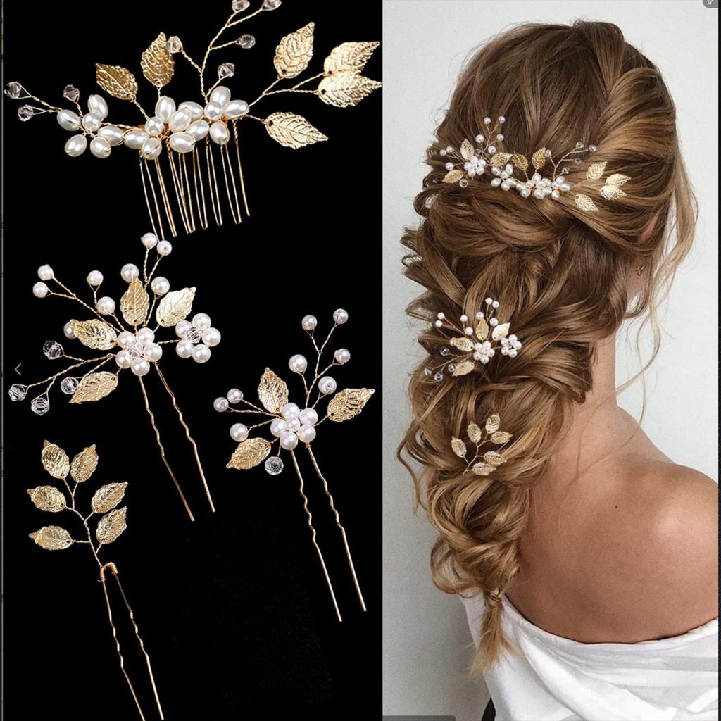 Elegant Women's Hairpin Gold Silver Leaf Pearl Hair Comb Korean Style Jewelry Wedding Hair Accessories For Girls New Year Gifts
