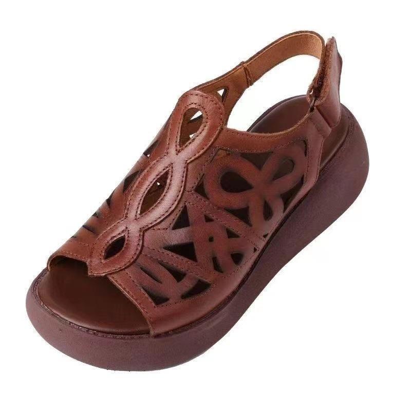 Fashion Comemore Women's Wedge Sandals 2025 Summer Shoes Platform Casual Hollow Peep Toe Female Ladies Shoes Brown Retro Sandales Femmes
