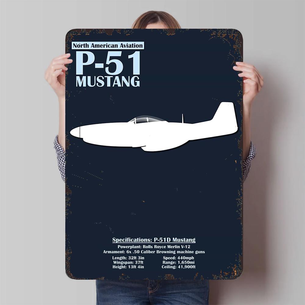 P Mustang Metal Wall Art North American Aviation Fighter Plane Silhouette Decor for Home Office