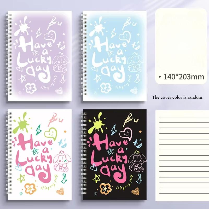 1pc A5 Cartoon Line Coil Notebook Hard Cover Kawaii Korean Stationery School Supplies for Students Back To School