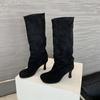Damenstiefel Runde Spitze Knielang Punk Dünne Hohe Absätze Street Style Wintermode Lange Stiefeletten Damen