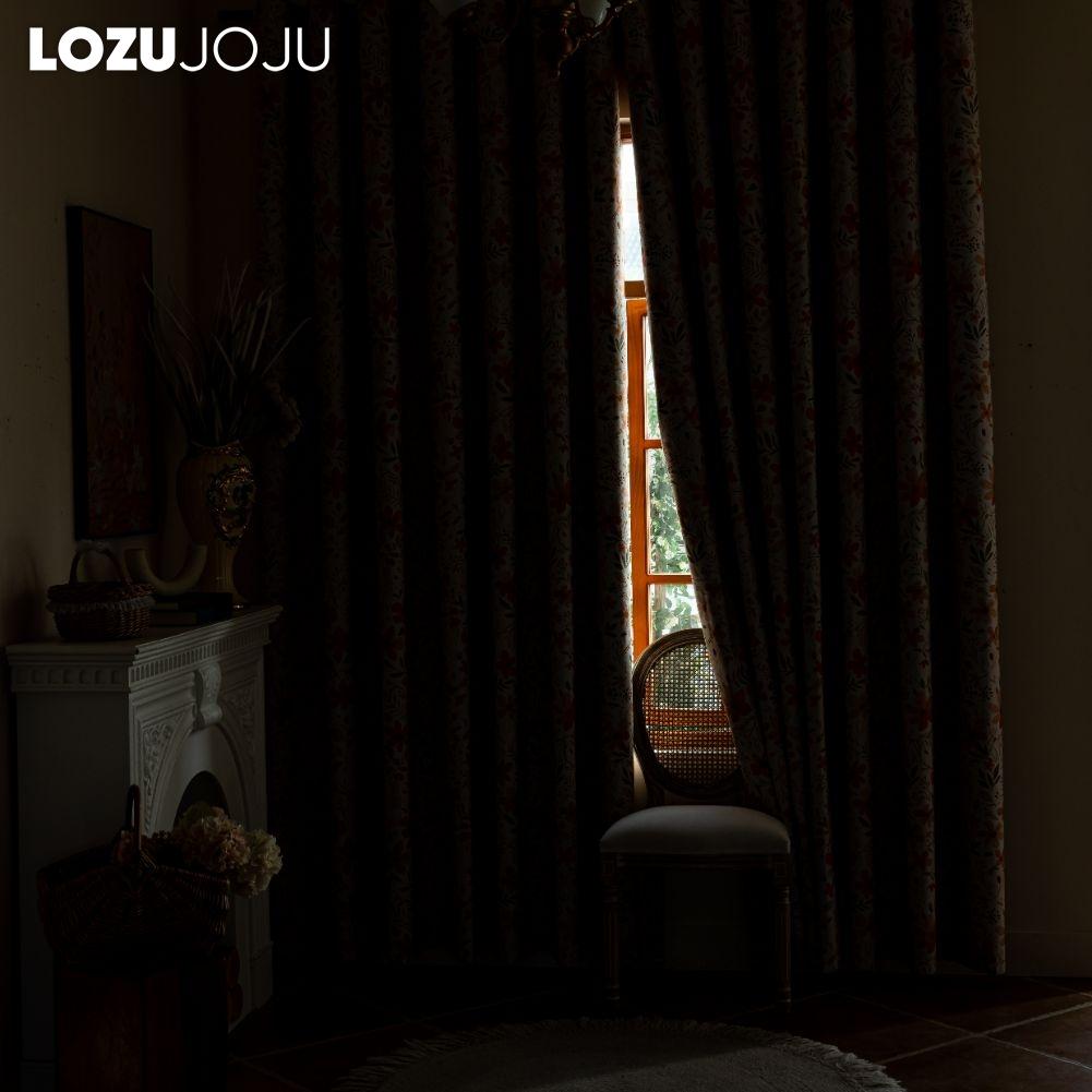 1 buc LOZUJOJU Cortină opacă cu imprimeu floral portocaliu vintage franțuzesc, 100% opacă, cortină versatilă pentru dormitor, living, balcon, fereastră, pentru decorul casei