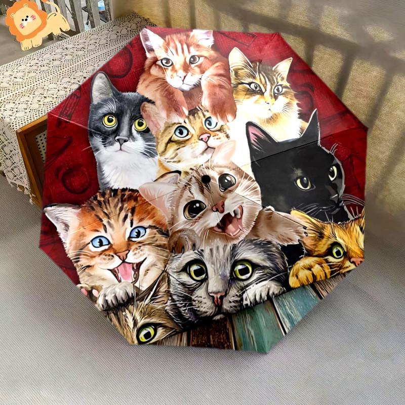 1 Pezzo Ombrello Pieghevole Automatico - Fantasia Gatto Carino, Design Portatile e Pieghevole con 8 Stecche, Regali di Natale e Compleanno