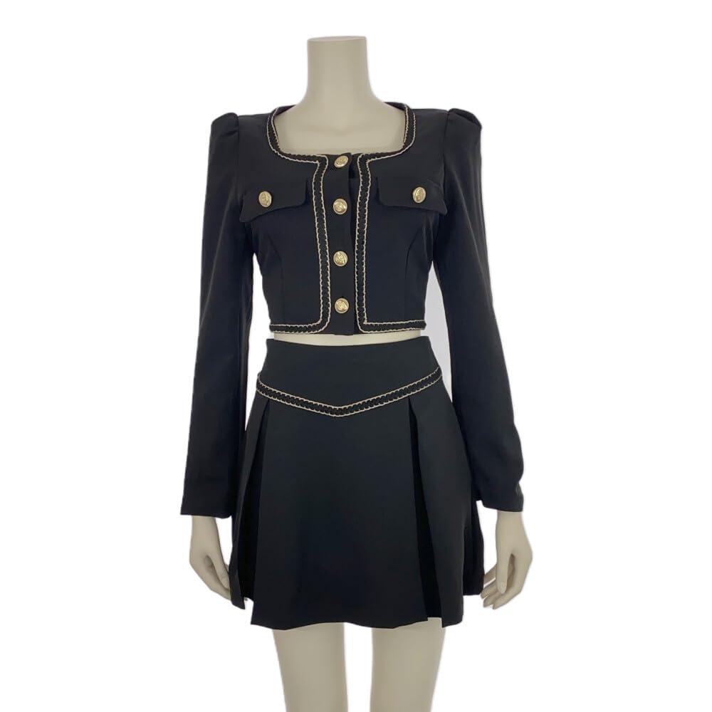 GRAXIA Mini Size for Hostess and Long Square Mini and Pleated Skirt Women's Dress, Two-Piece Set, Black, M, Hostesses, Clubs, Lounges, Sleeves, Neck,