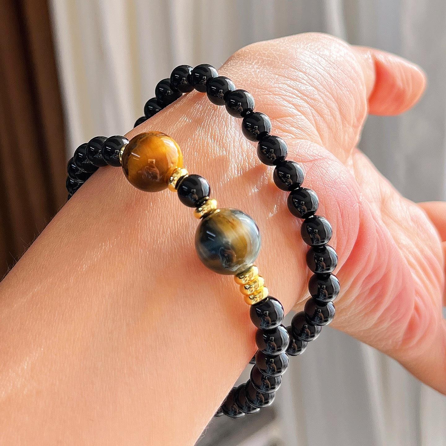 Retro Natural Black Agate Tiger S Eye Stone Design Bracelet Bracelet