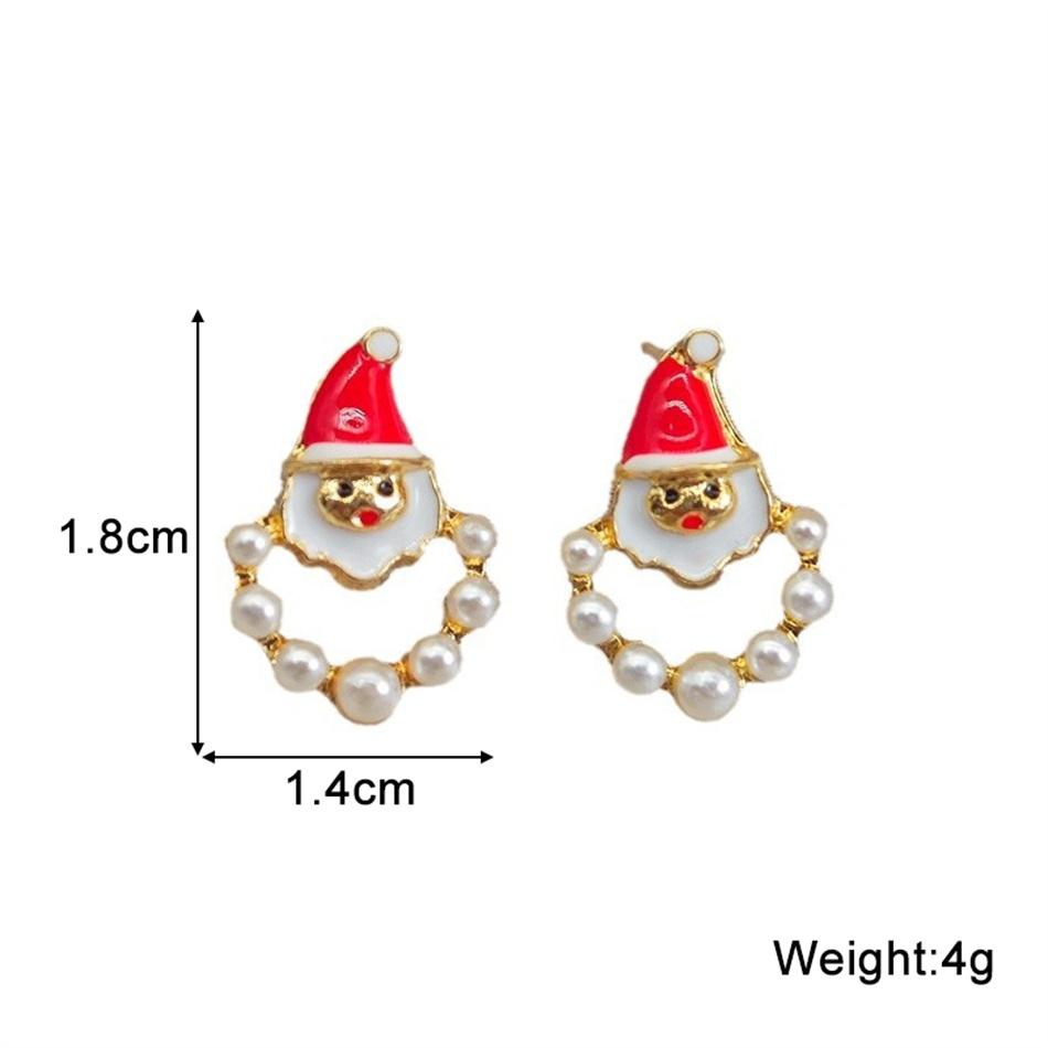 Enamel Santa Claus Min Stud Earrings Female Fashion Sweet Red White Color Geometry Ear Wedding Jewelry Romantic Gift