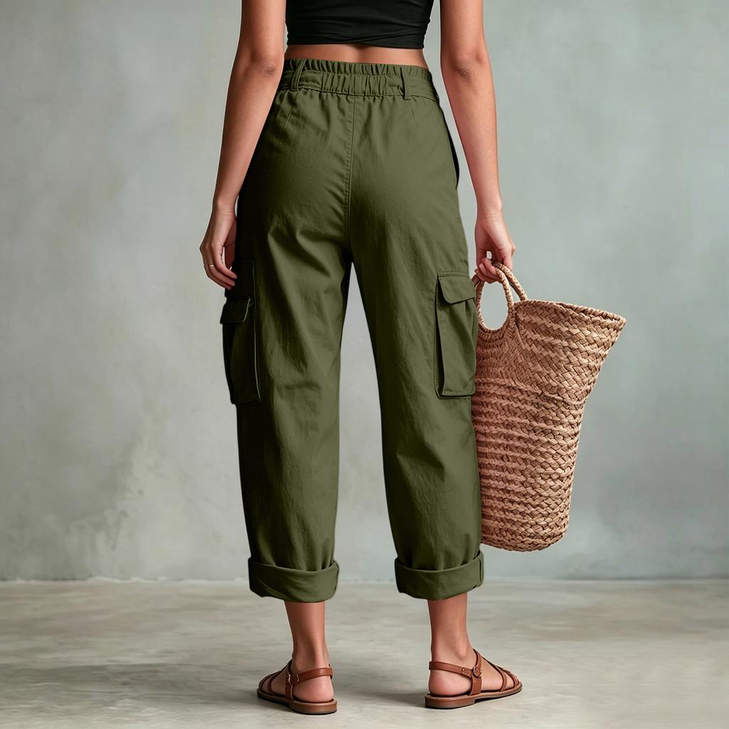 Women’s Loose Fit Straight Leg Cargo Pants with Drawstring Waist and Multiple Pockets for Casual Jogger Style Outdoor Work