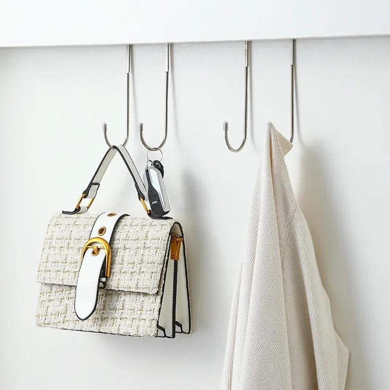 304 Stainless Steel Hook Double S-shaped Non Perforated Hanging Clothes Hook Cabinet Door Hanging Rack Multi-purpose Wall Hanger