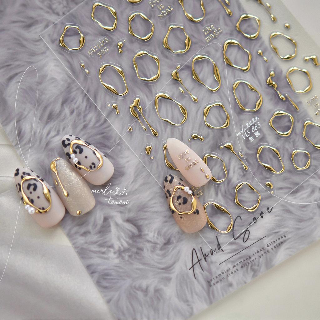 1pcs Gold Silver Metal Nail Stickers Irregular Bows -shaped Back Glue Nails Accessories Stickers DIY Manicure Decorations