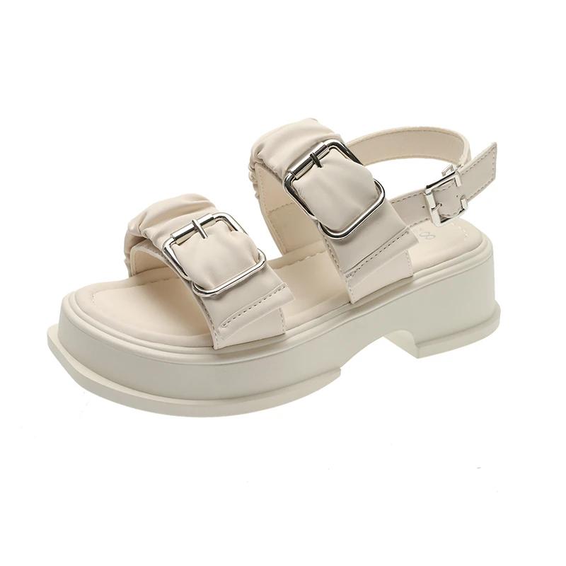 

5 см Женские панк-сандалии Летние сандалии на платформе и танкетке Сандалии на высоком каблуке Женские с открытым носком Массивные кроссовки Пляжные шлепанцы с пряжкой Женские Новые 35 бежевый