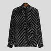 INCERUN Men Tie Up V Neck Long Sleeve Semi-Sheer Polka Dots Loose Shirts