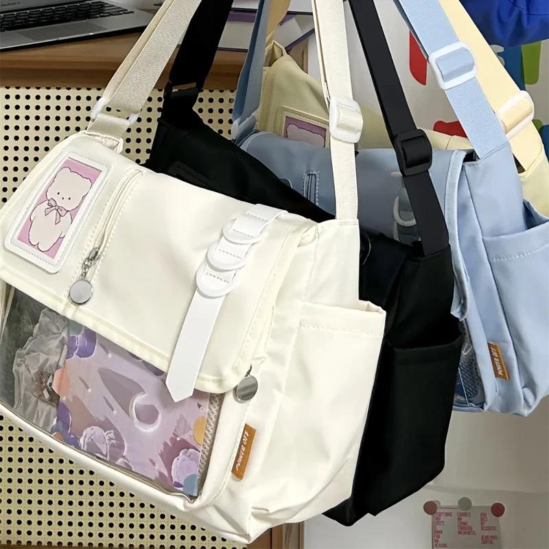 Y2K Japanese Harajuku School Bags for Teenage Girls New 2024 Transparent Itabag Crossbody Bag DIY Badges Display Plate Ita Bag