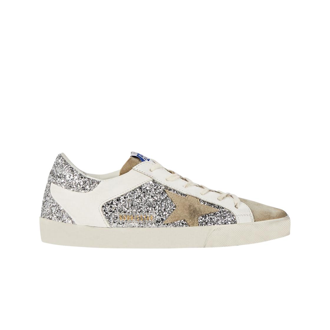 

(в) Кроссовки Golden Goose Superstar с кристаллами, серебристые 35W