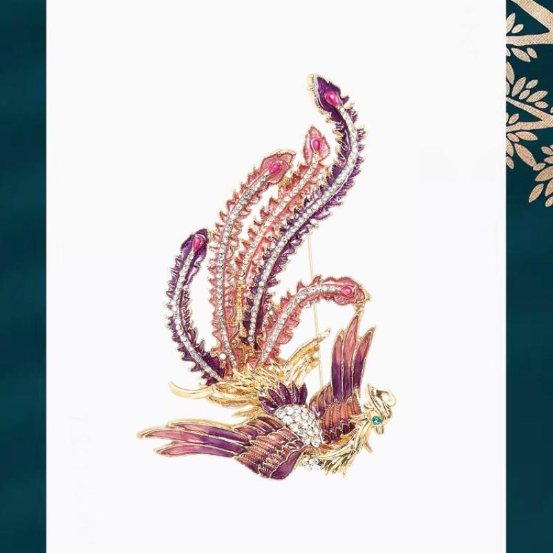 

Брошь Феникс в китайском стиле, Изысканная и индивидуальная эмалевая брошь Феникс для женщин высокого класса, Брошь с нишевым дизайнерским чувством фиолетовый