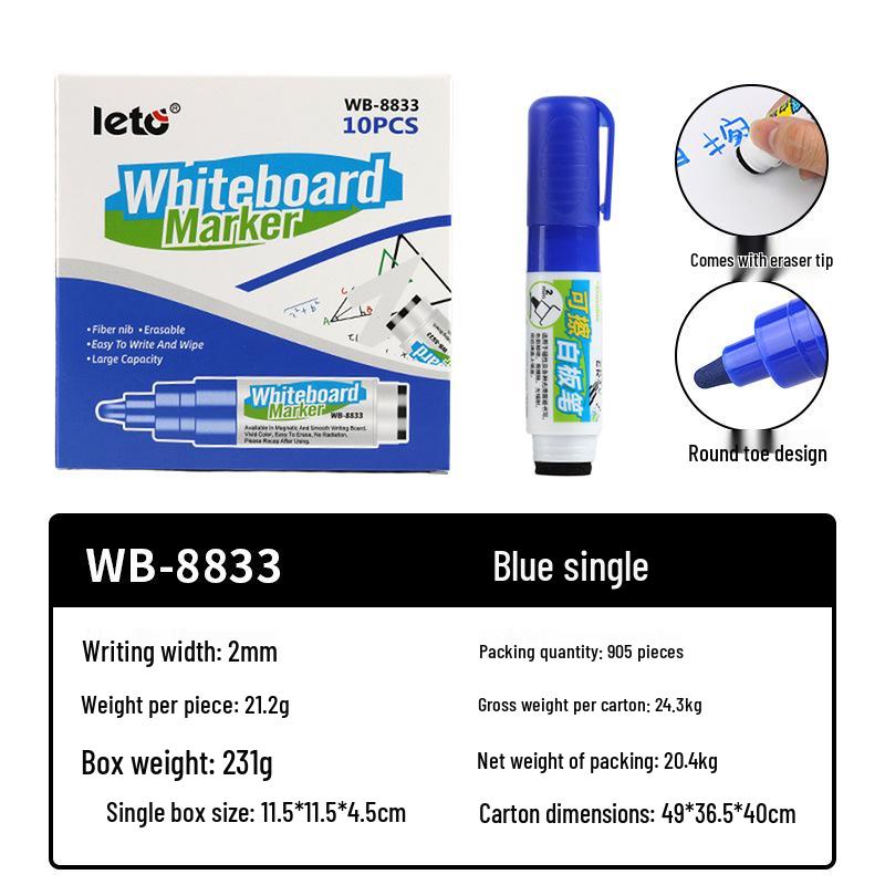 Erasable Water-Based Whiteboard Marker - No Marks, Easy to Erase, Thick Colored Drawing Pen for Teachers.