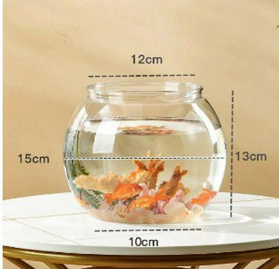 Transparent Plastic Desktop Turtle & Betta Fish Tank - Round Ornamental Aquarium for Home or Office