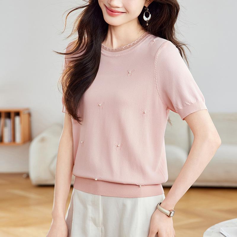 

Свитер-футболка с круглым вырезом, свободного кроя, розовый, с открытыми плечами, для женщин, летний, для полных, мм, стройнящий, с коротким рукавом One size розовый