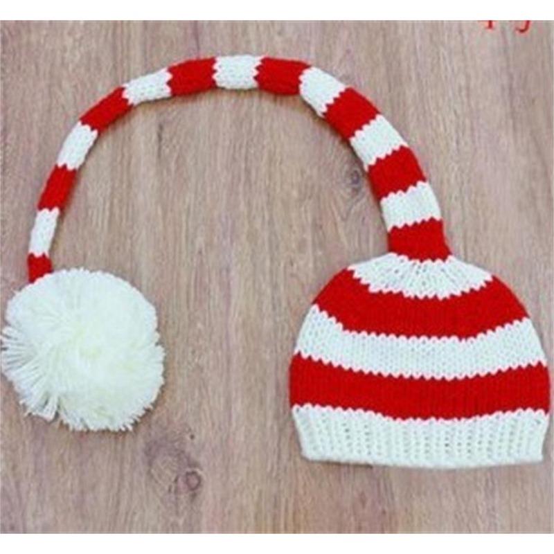 New wool hand-knitted children's photography long tail hat, newborn cartoon sweater hat, Christmas long hat