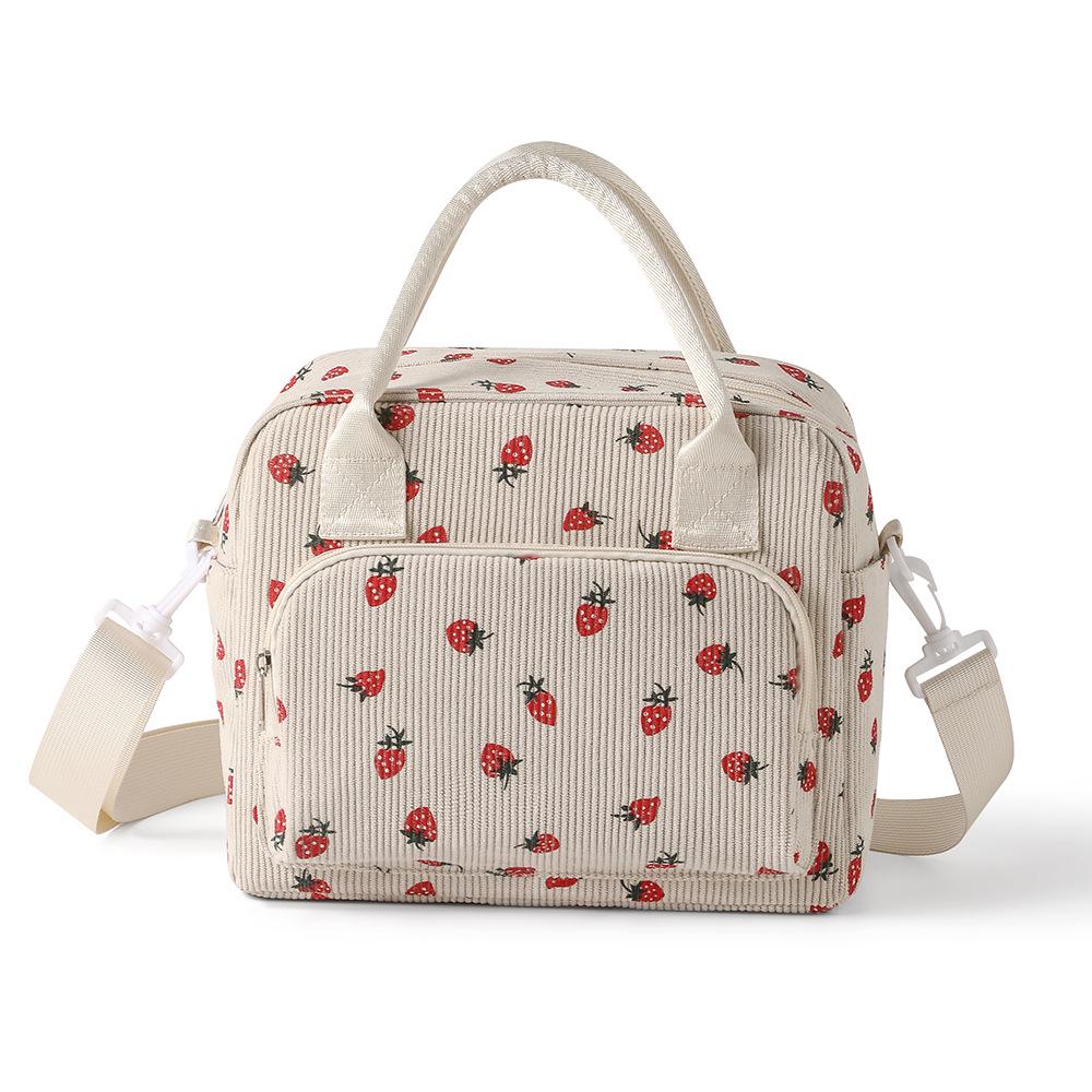 Corduroy Insulated Bento Lunch Bag for Office Workers - Stylish Handheld Design.