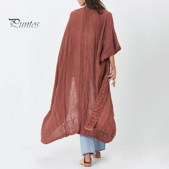 Cardigan de plajă pentru doamnă Cremă solară Anti-UV Mâneci lungi Dantela Stil boem Bikini acoperire Lungime la gamba subțire Haina de vacanță în stil liber de zi cu zi