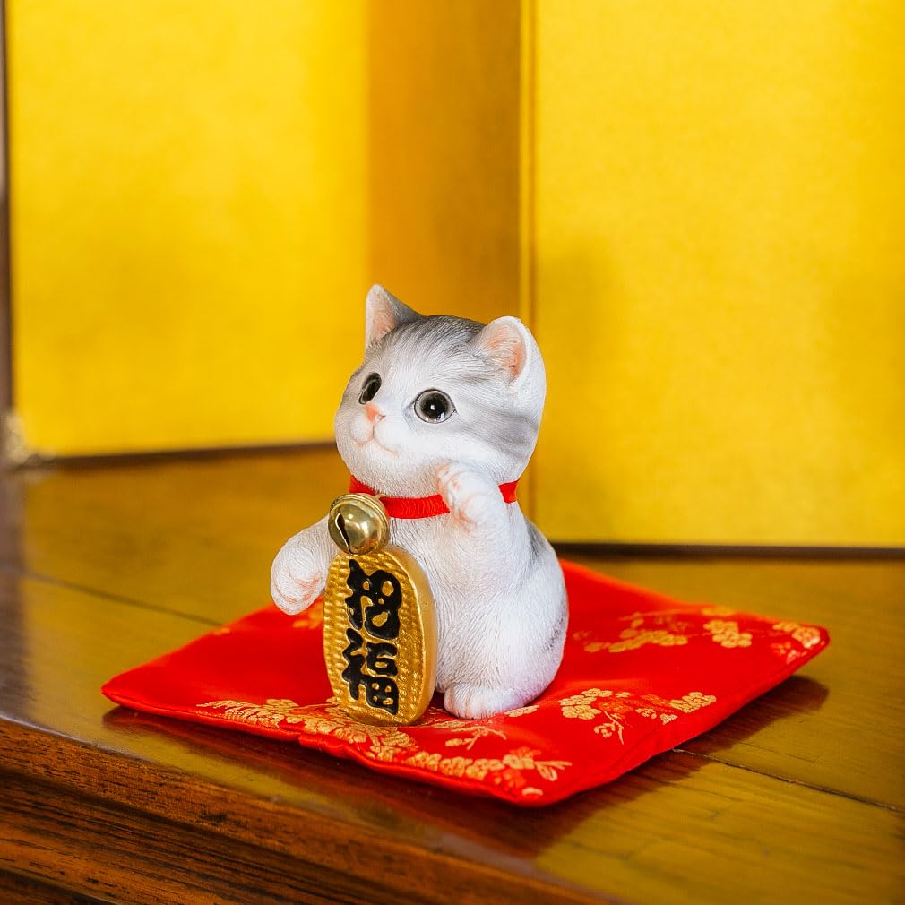 Devalier Maneki-neko Cat Figurine, Soothing, Prosperous Business, Protection from Misfortune and Illness, Good Fortune, and Financial Fortune,