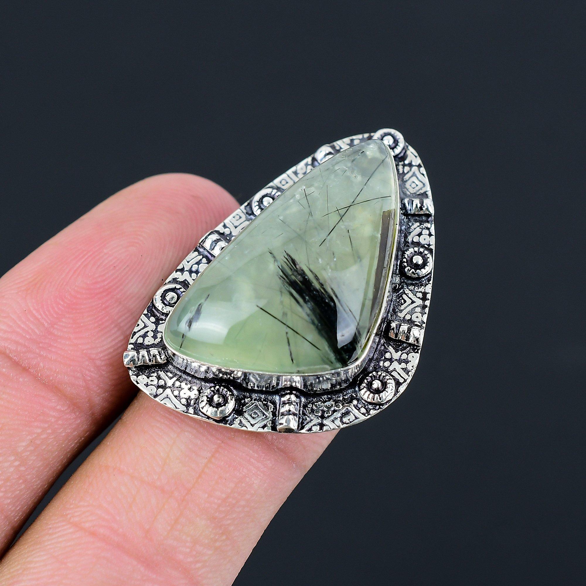 Natural Moss Prehnite Gemstone Promise Green Ring Size 7 925 Sterling Silver 7