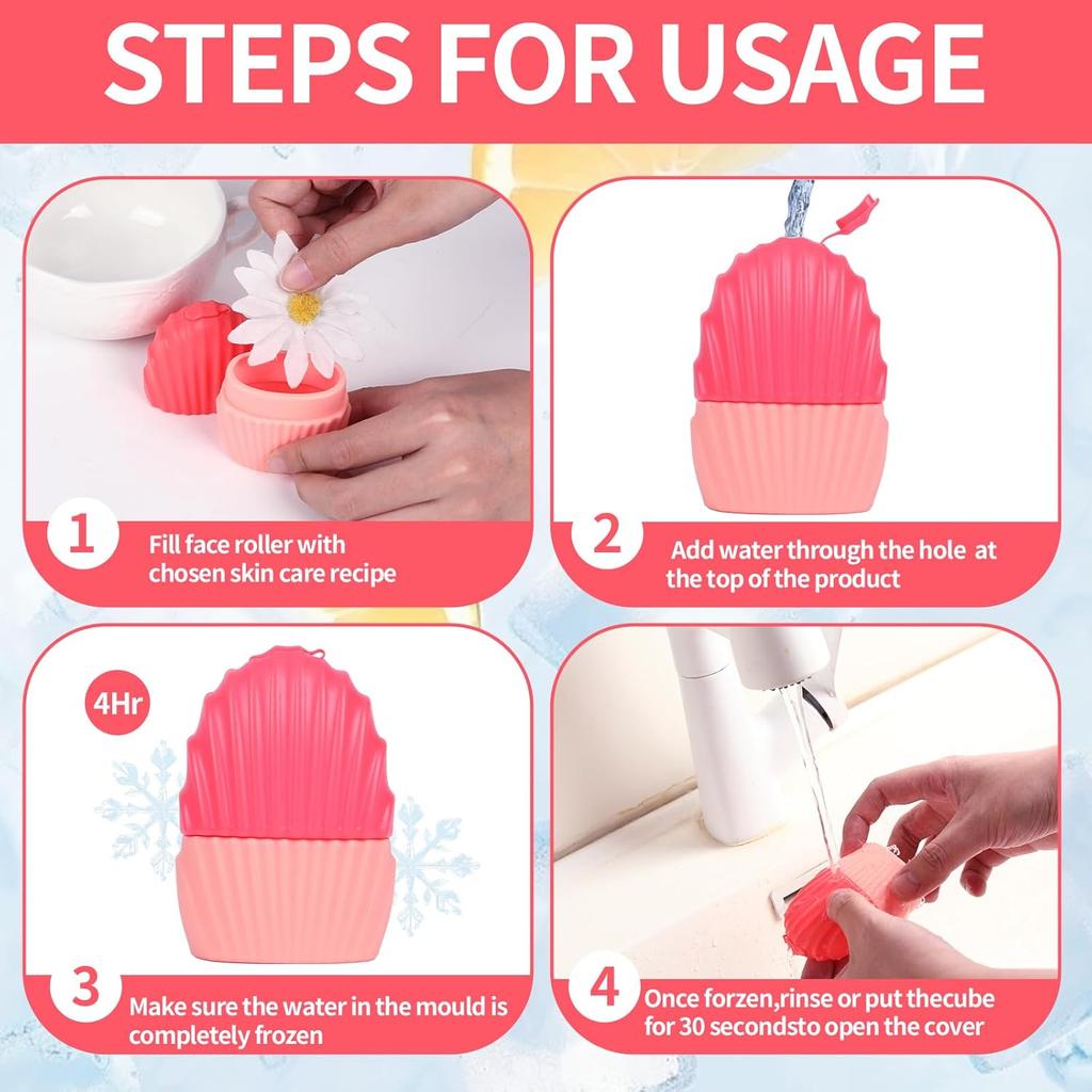 Ice Cube Roller for Face,Eyes and Neck,Reusable Silicone Ice Mold Mermaid Shell Shape for Shrink Pores Anti Wrinkle and Skin Beauty Care,Reduce