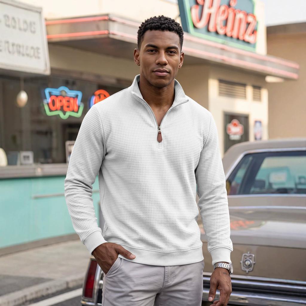Polyester Pullover mit langen Ärmeln, Rundhalsausschnitt und Reißverschluss für legere Herrenmode
