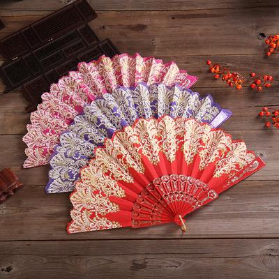 Faltfächer im Vintage-Stil Chinesischer Stil Tanzaufführung Handfächer Goldpuder Kunststofffächer Kunsthandwerk Geschenk Hochzeitsparty Heimdekoration
