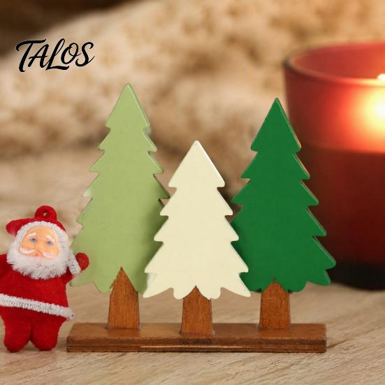 Decorative Table Sign Wooden Christmas Tree Sign, 3 Colors Pine with Tabletop Accent Base, Rustic Xmas Desktop Decoration for Holiday Party Festival