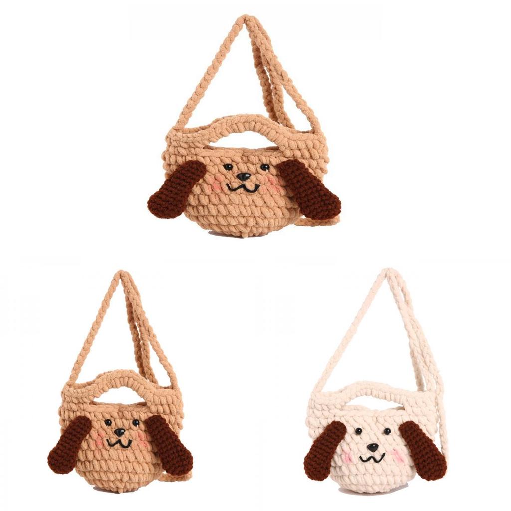 Gestrickte Hund-Cartoon-Umhängetasche mit großen Ohren und Handytasche für den täglichen Gebrauch
