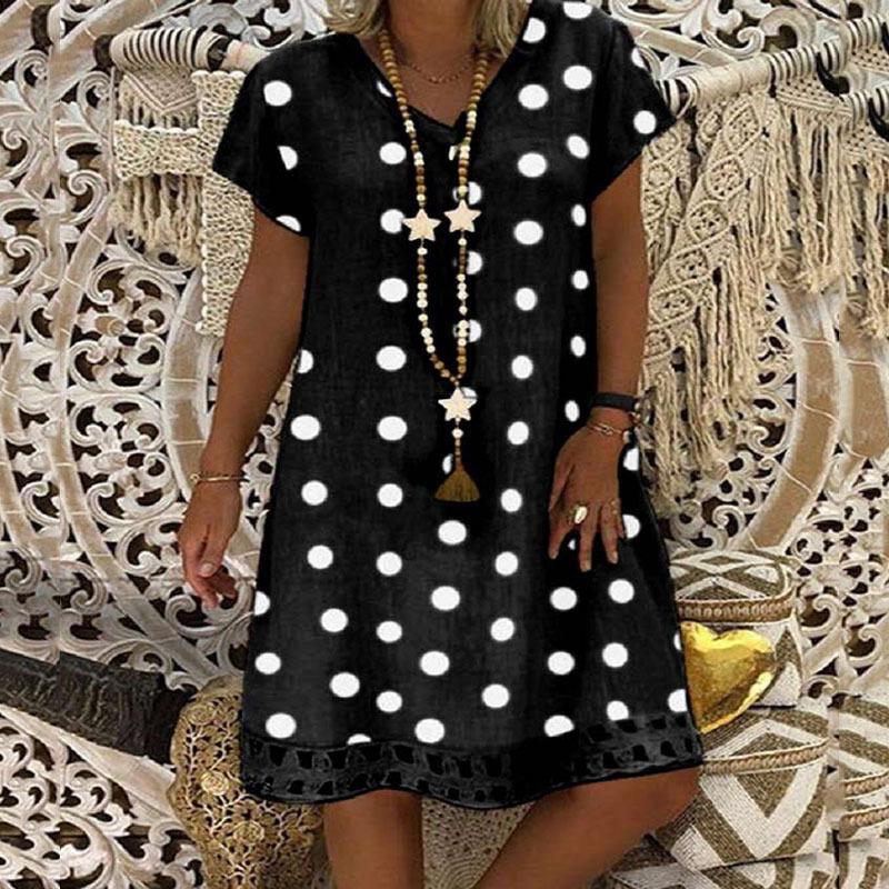 2025 Spring/Summer Polka Dot V-Neck Midi Dress - European & American Women's Fashion