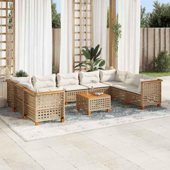 VidaXL Salon de jardin avec coussins 10 pcs beige résine tressée 3261988