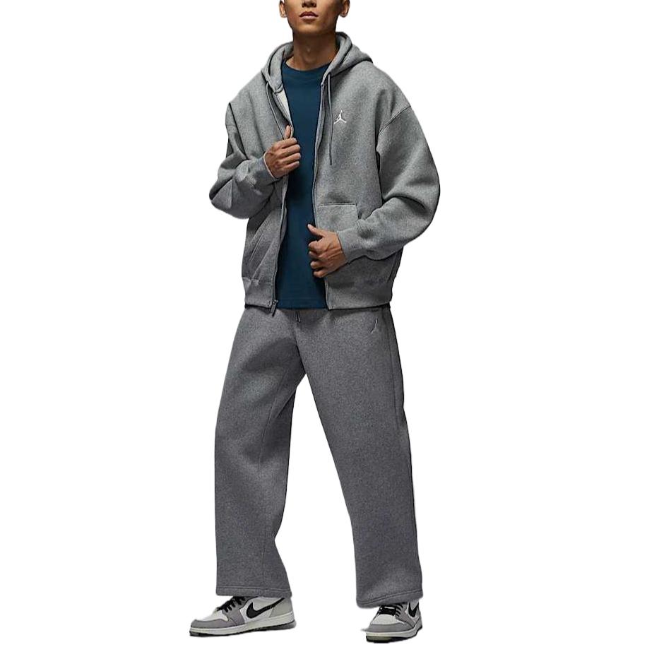 Jordan Brooklyn Fleece Hooded Loose Comfortable Versatile Cardigan Sweatshirt Men outerwear Carbon-Gray Sail-White IB7232091