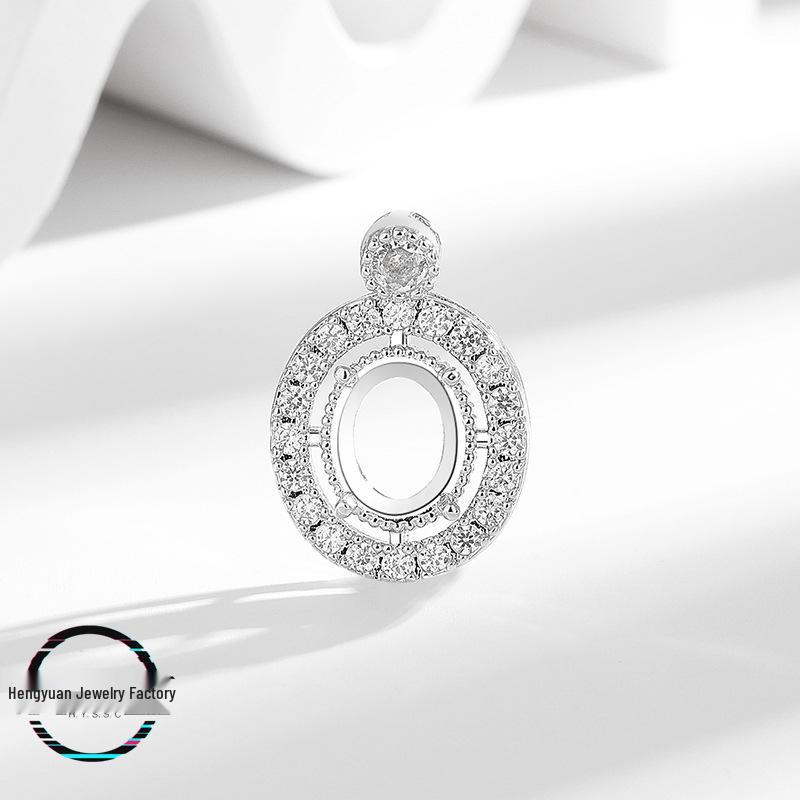 White Gold & Copper Oval Pendant with CZ & Jade Inlay – 925 Silver Necklace Setting Oval 9x11