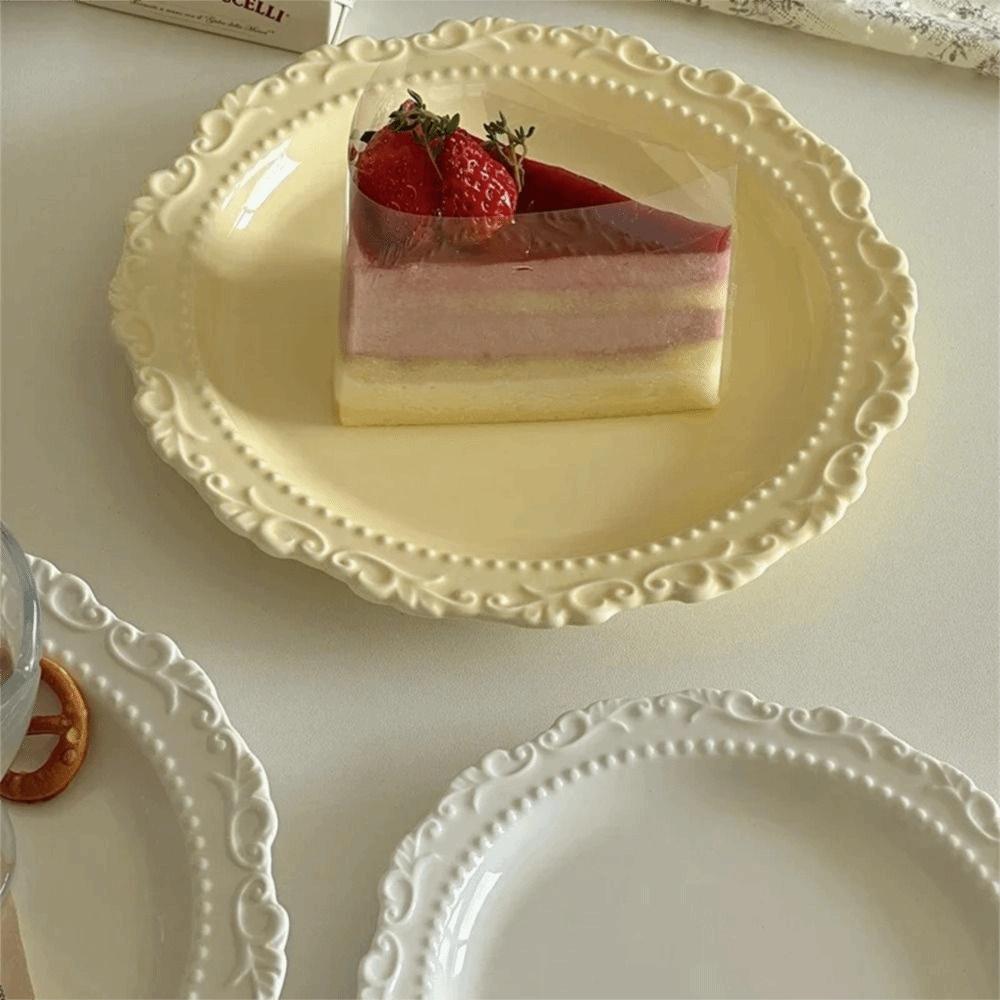 Round Shape French Relief Plate Embossed Design Dessert Serving Tray  Household Use