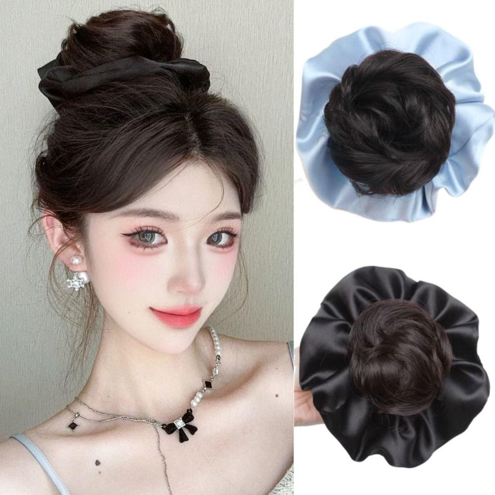 Satin Scrunchie False Hair Pieces Claw Clip Ponytail Chignon Fashion Flower Bun Head Wig  Daily Use