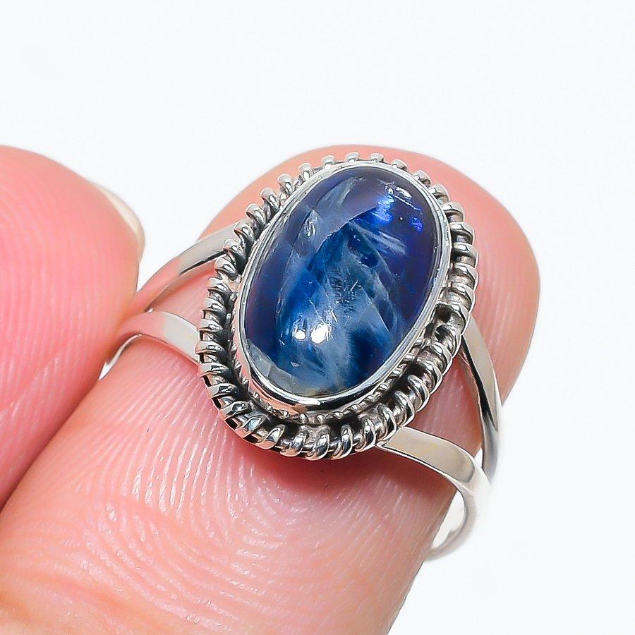 Natural Kyanite Gemstone Handmade 925 Solid Sterling Silver Gift Ring S.8 m3P47