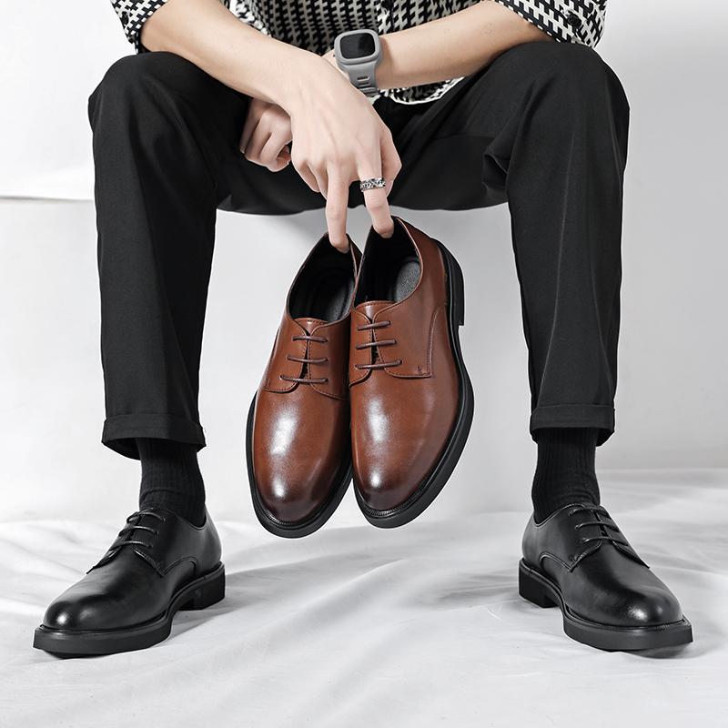 Simple Casual Shoes Men's Genuine Leather Shoes Soft Soles Comfortable Men's Business Shoes Office Formal Shoes Lace Up