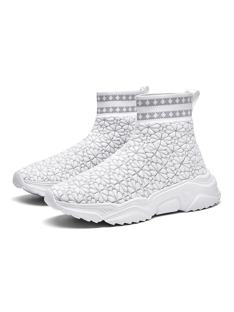 

2024 Модные белые высокие женские носки, плетеные дышащие кроссовки на платформе, мужские удобные легкие носки, кроссовки для пары 43