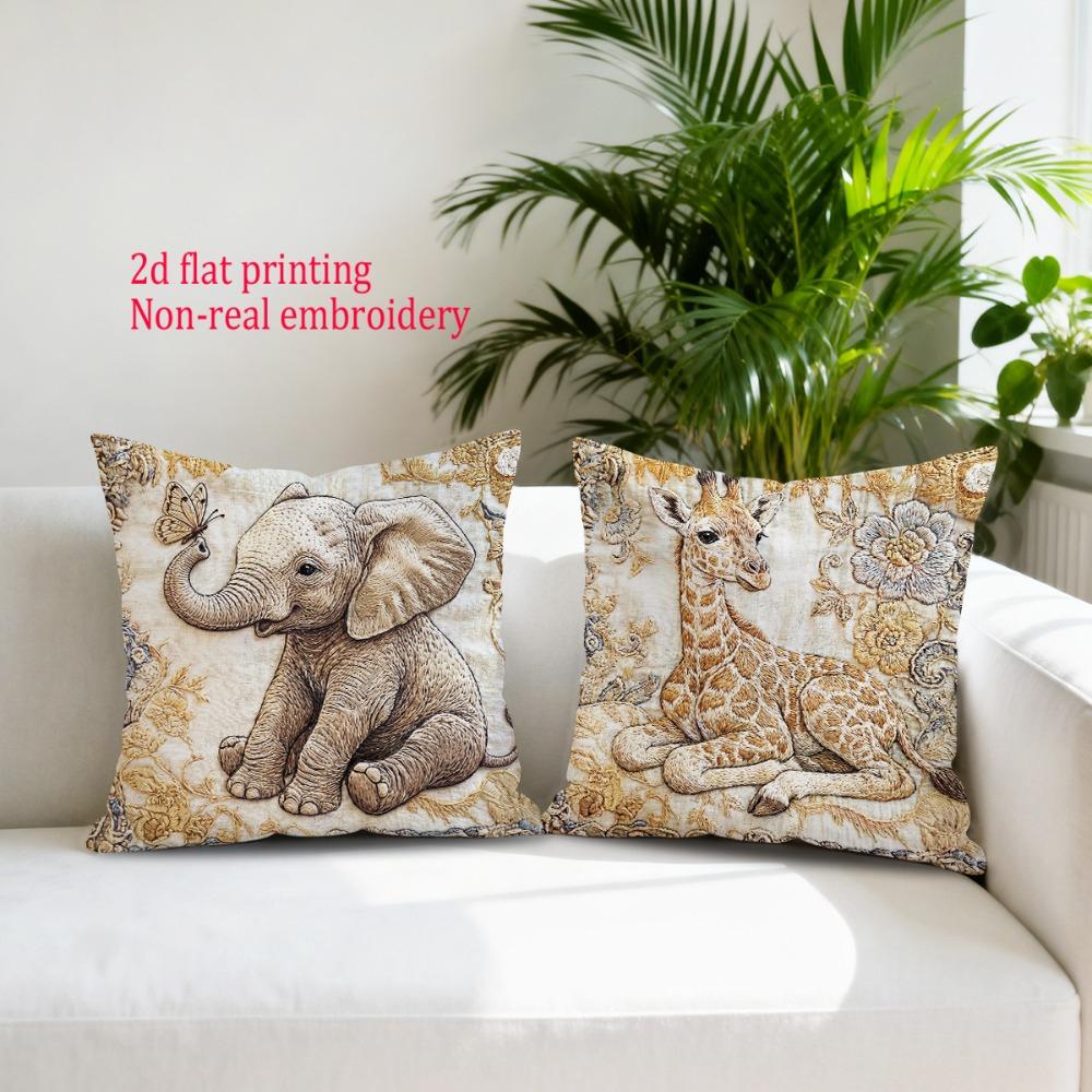 1/4pcs Vintage Safari Baby Animals Throw Pillow Covers Cute Elephant Giraffe Lion Cub Decorative Cushion Cases