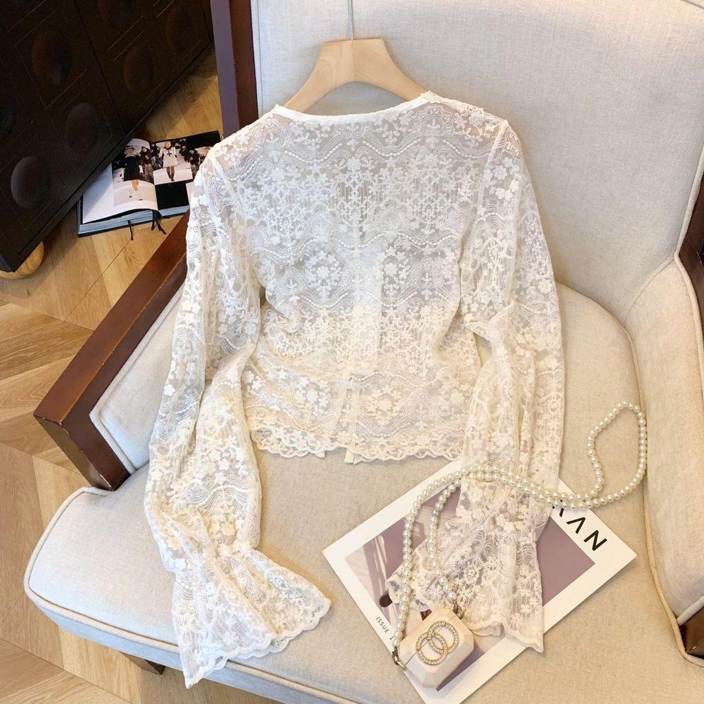 Schickes Thai-Spitzen-Besticktes Oberteil für Damen - Stilvolles Frühjahrs-/Herbst-Design