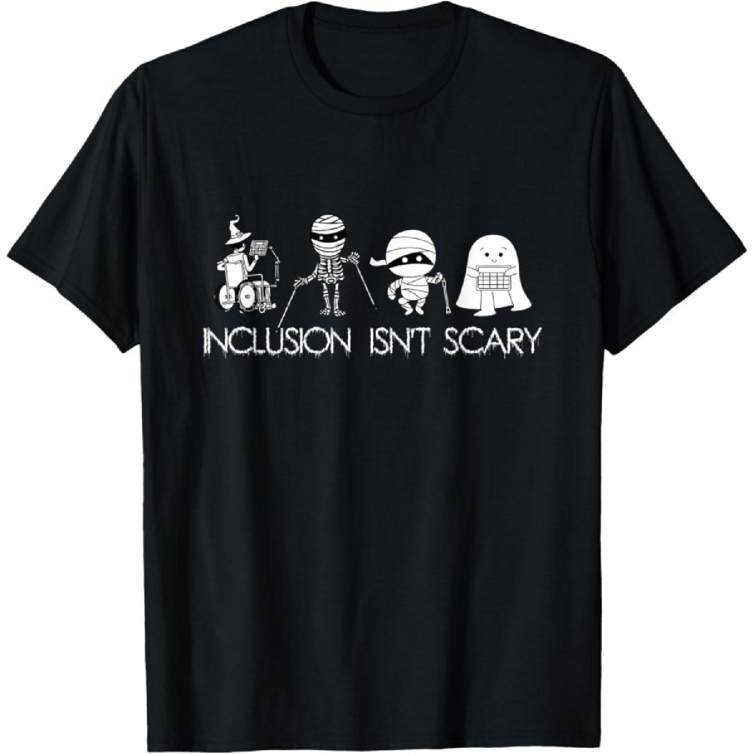 Qiyigs Inclusion Isn t Scary SLP Halloween Sped Teacher Ghost Mummy T-Shirt S