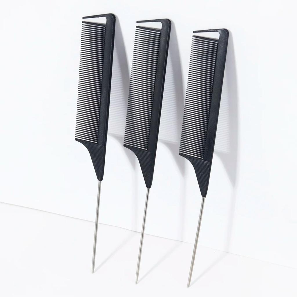 3pcs Rat Tail Hair Comb Set, Plastic Brushes and Metal Handle Combs, Braiding and Distribution Tool,Special for Real Hair Wigs