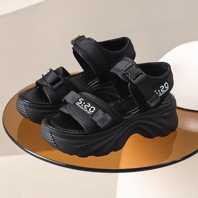 

Platform dad sandals 2024 autumn new small height increase muffin beach Velcro sports sandals 35 чёрный
