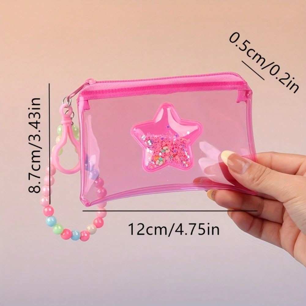 Star Sand Colorful Transparent Coin Purse Card Holder Lipstick Pouch Earphone Bag Zipper Small Wallet Keychain