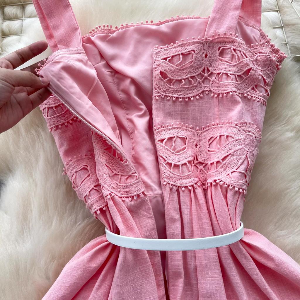 Runway Elegant Formal Luxury Evening Dresses Women Summer Embroidery Lace Short Dress Female Hollow Out Crochet Short Dress