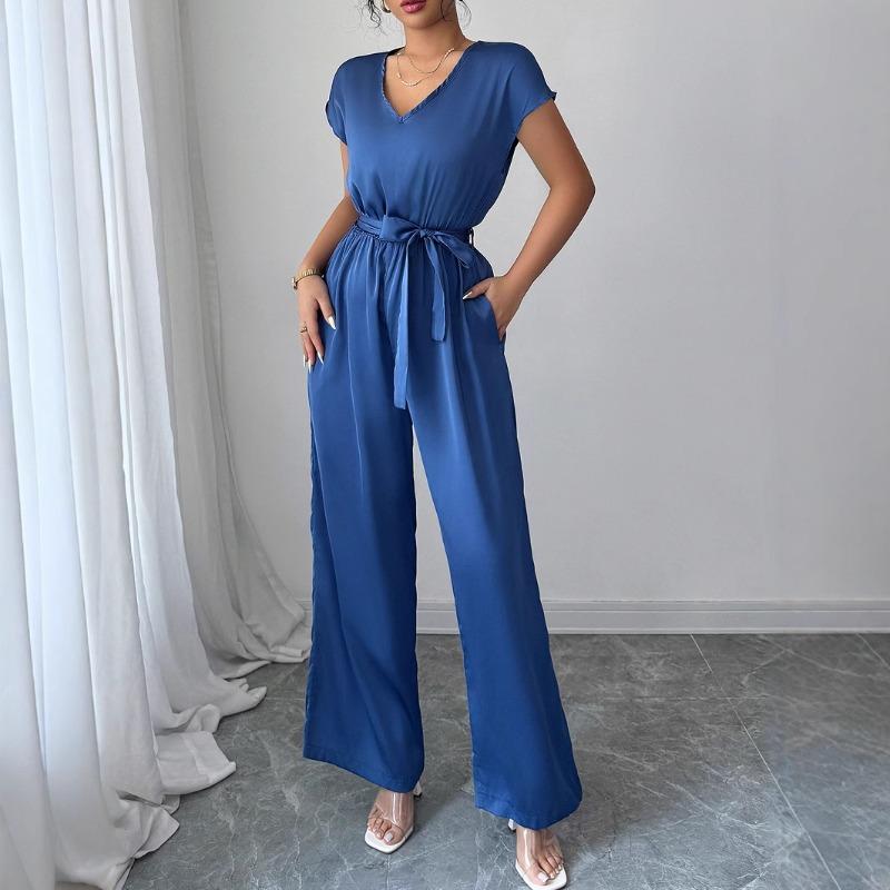 Einfacher und modischer Deep-V High-End Wide-Leg Jumpsuit Damen Frühling und Sommer