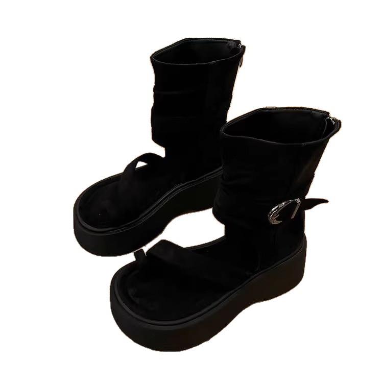 [Fanfna] Summer new retro platform Roman cool boots women's fashion set toe high-top sandals heightening short boots